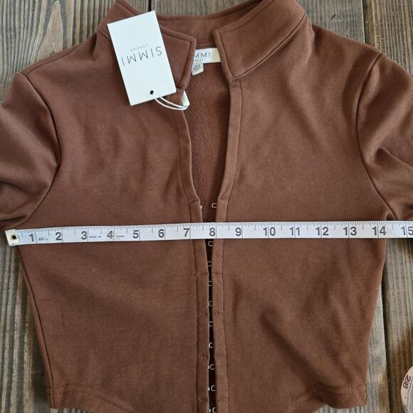 Simmi London Top Womens 6 Corset Tobacco Hook & Eye Cropped Long Sleeve Stretch - Picture 10 of 12